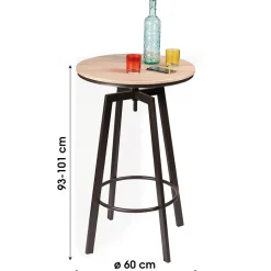 Bar réglable en hauteur collection DARYL Style vintage, dimensions 60x60x101 cm