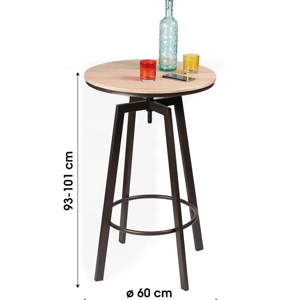 Bar réglable en hauteur collection DARYL Style vintage, dimensions 60x60x101 cm