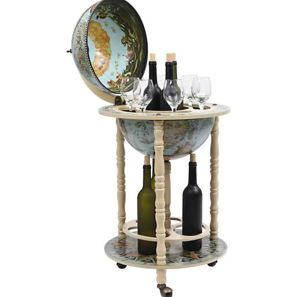 Bar sous forme de globe - VIDAXL - Armoire à vin - Bois solide - Bleu et Blanc - Mobilité facile