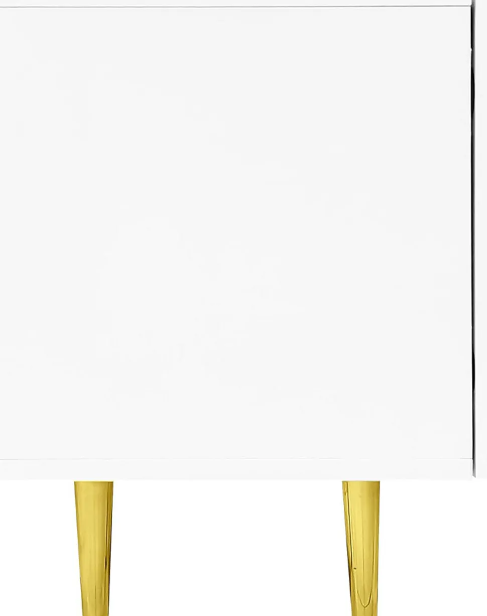 Best Mobilier ,Meuble TV Celeste Rectangulaire en Bois Blanc Laqué avec Rangements 4 Portes, Salon