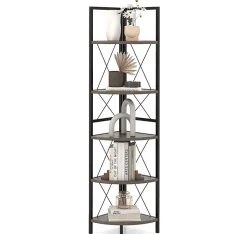 Biblioque Étagère Angle à 5 Niveaux Etagère de Rangement 160cm Cadre en Métal Kits Anti basculement Gris