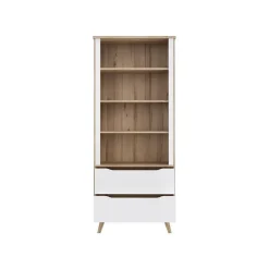Bibliotheque - VANKKA - 4 étageres - 2 tiroirs - Chene / Blanc - 87,7 x 41,7 x 201,5 cm