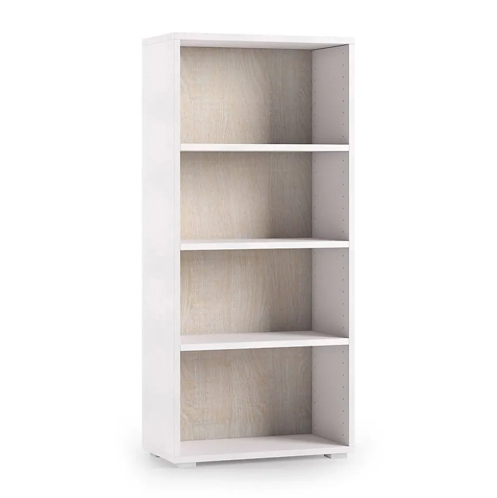 Bibliotheque Ddjuri, Bibliotheque avec 3 Etageres réglables, Etagere à livres, 60x30h130 cm, Blanc et Chêne