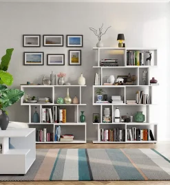Bibliotheque FIX Blanche 120 cm façade Blanche 6 étagères 120x28,4x107,5 cm