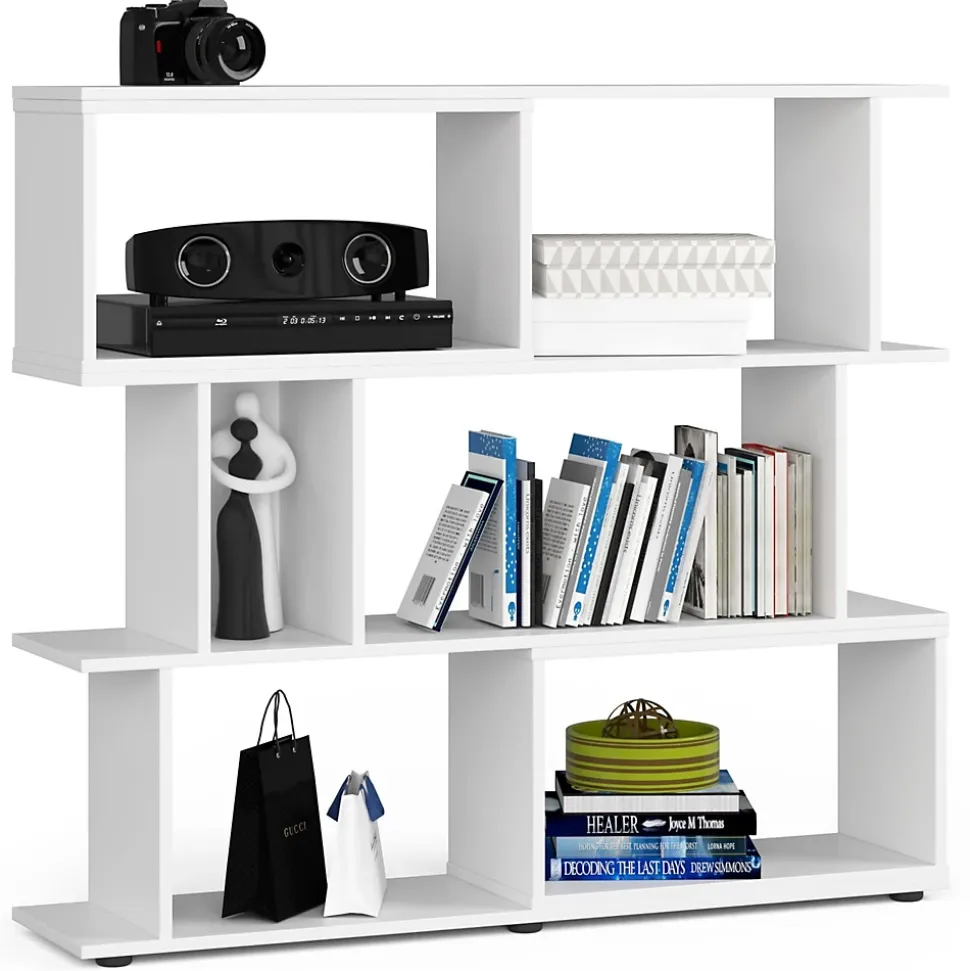 Bibliotheque FIX Blanche 120 cm façade Blanche 6 étagères 120x28,4x107,5 cm