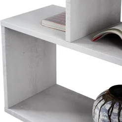 Bibliotheque Hampton, Bibliotheque basse double face, Etagere à trois compartiments, 110x24h97 cm, Gris béton