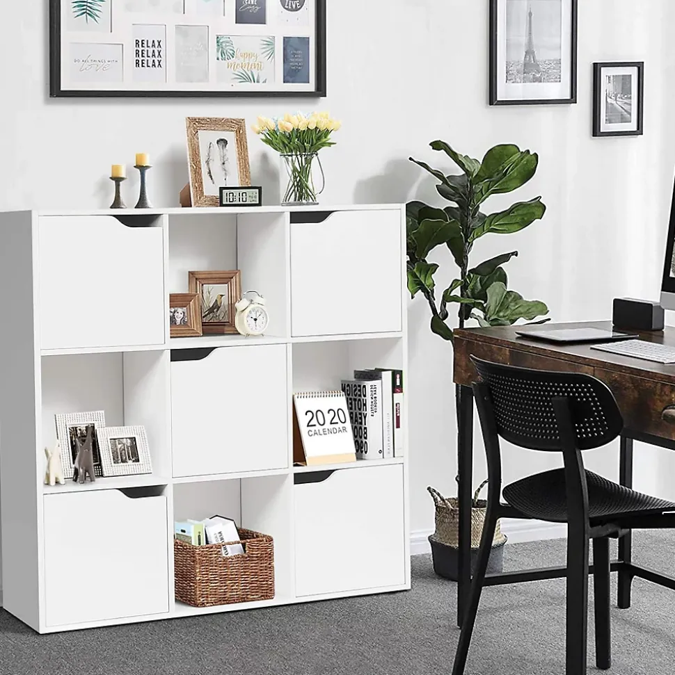 Bibliotheque Meuble de Rangement 9 Compartiments, Etagere de Rangement avec 5 Portes, Montage Facile, Ideal pour Bureau, Salon