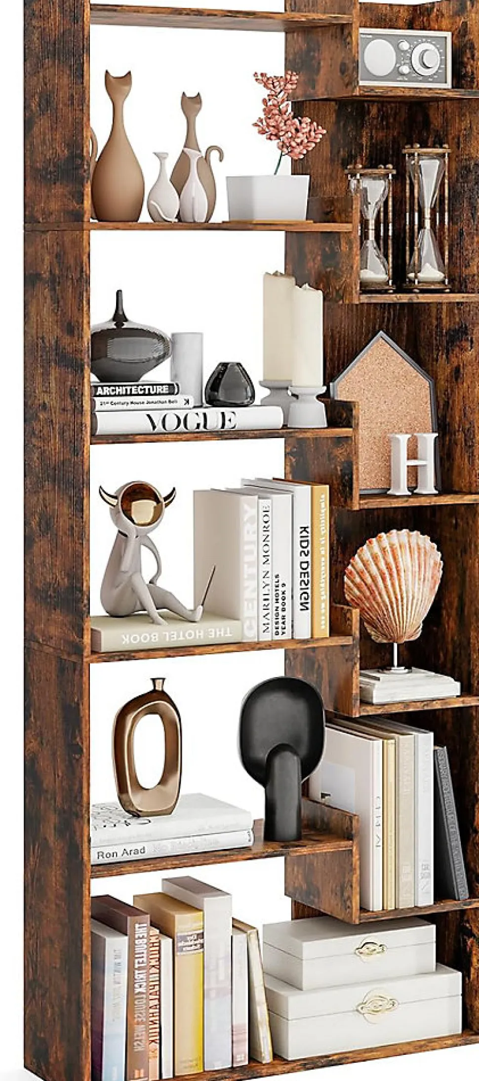 Bibliotheque pour Salon en Bois à 6 Niveaux, Bibliothèque Meuble de Rangement Haut avec Kit Anti-basculement