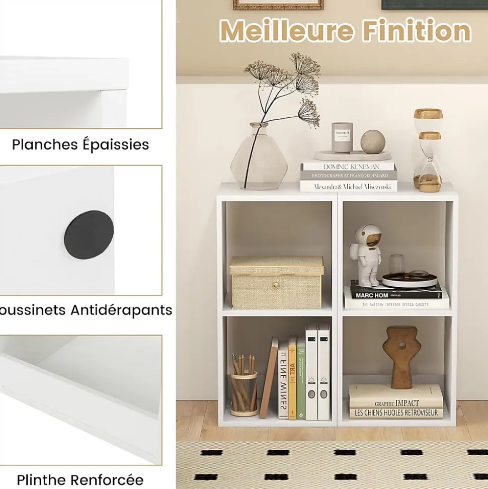 Bibliothèque à 2 Cubes Etagères Ouvertes Verticale Moderne à 3 Niveaux Meuble de Rangement Ouvert Autoportant avec 2 Kits Blanc
