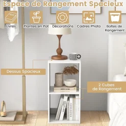 Bibliothèque à 2 Cubes Etagères Ouvertes Verticale Moderne à 3 Niveaux Meuble de Rangement Ouvert Autoportant avec 2 Kits Blanc
