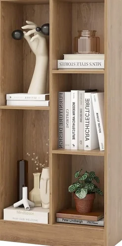 Bibliothèque à 5 Cubes Ouverts 50 x 24 x 104 cm avec Dispositif Anti-basculement Naturel
