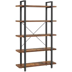 Bibliothèque à 5 niveaux en métal et effet bois - L105 x 177,5 cm