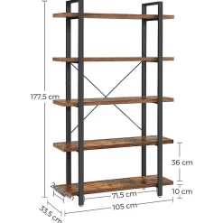 Bibliothèque à 5 niveaux en métal et effet bois - L105 x 177,5 cm