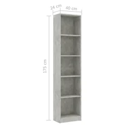 Bibliothèque à 5 niveaux Gris béton 40x24x175cm Bois ingénierie vidaXL
