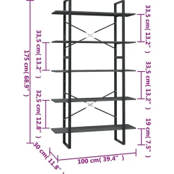 Bibliothèque à 5 niveaux Gris 100x30x175 cm Bois de pin vidaXL
