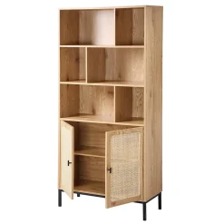 Bibliothèque 6 Cases et 2 Portes en Rotin Naturel H175cm - JAYA