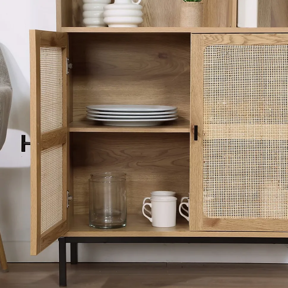 Bibliothèque 6 Cases et 2 Portes en Rotin Naturel H175cm - JAYA