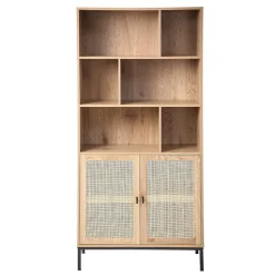 Bibliothèque 6 Cases et 2 Portes en Rotin Naturel H175cm - JAYA