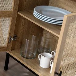 Bibliothèque 6 Cases et 2 Portes en Rotin Naturel H175cm - JAYA