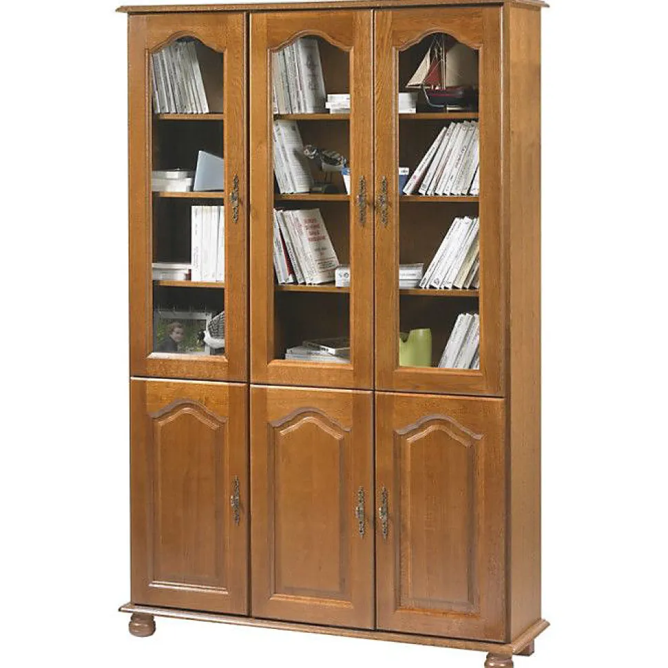 Bibliothèque - Chêne - 6 Portes - 10 Etagères - 12 Niches - Style Campagne