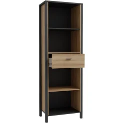 Bibliothèque 194 cm 1 tiroir 4 niches décor bois chêne et noir - MODE