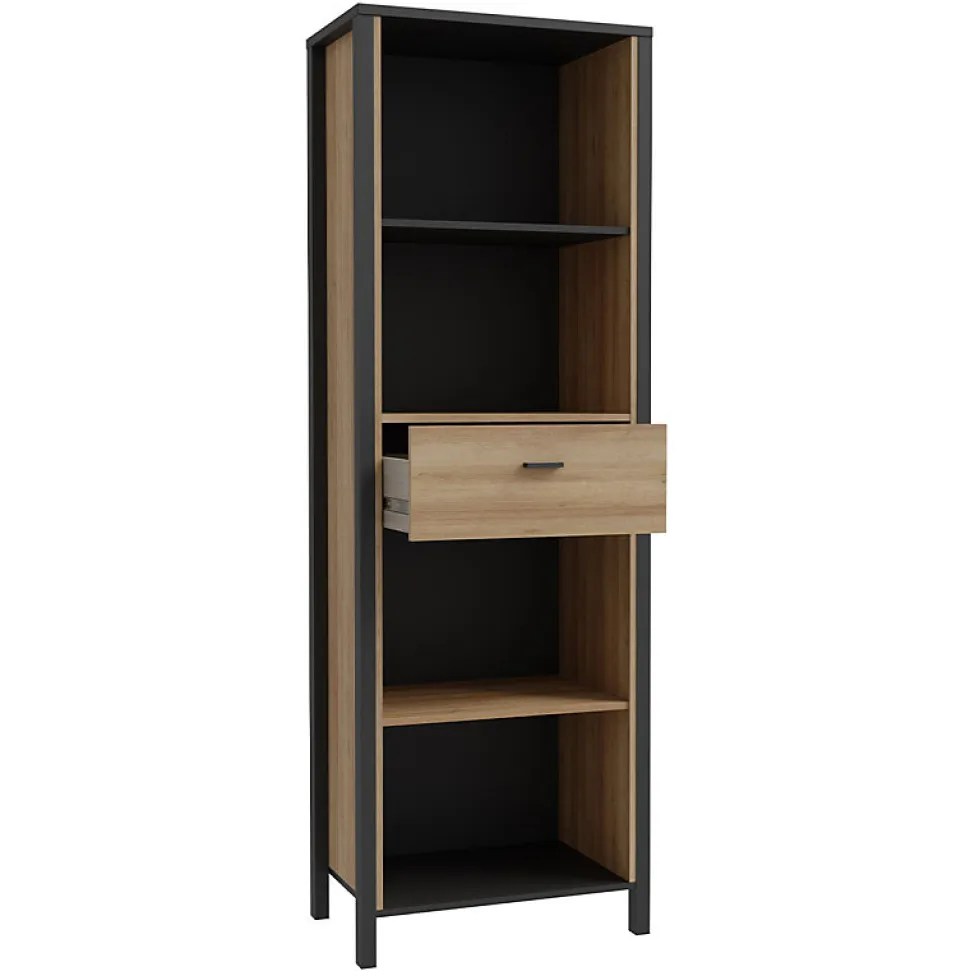 Bibliothèque 194 cm 1 tiroir 4 niches décor bois chêne et noir - MODE
