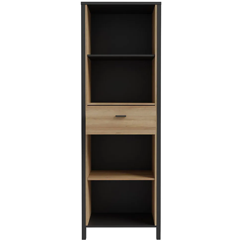 Bibliothèque 194 cm 1 tiroir 4 niches décor bois chêne et noir - MODE