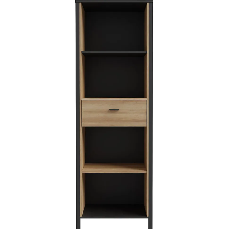 Bibliothèque 194 cm 1 tiroir 4 niches décor bois chêne et noir - MODE