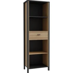 Bibliothèque 194 cm 1 tiroir 4 niches décor bois chêne et noir - MODE