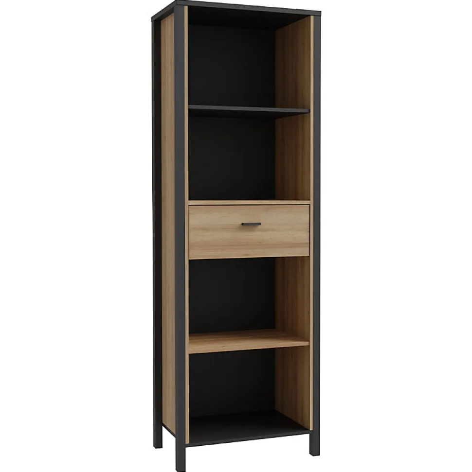 Bibliothèque 194 cm 1 tiroir 4 niches décor bois chêne et noir - MODE