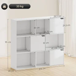 Bibliothèque 9 Cubes - Étagère 3 Portes et 6 Compartiments Ouverts, Panneau de Particules, Blanc