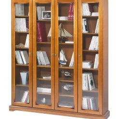 Bibliothèque - Louis Philippe - 4 Portes Vitrées - Merisier - 18 Niches - 158.8 cm x 182.2 cm