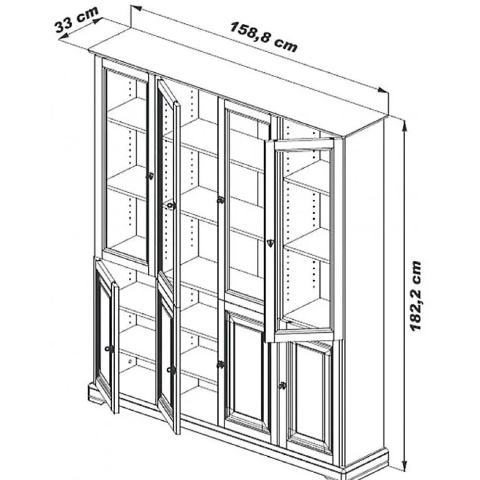 Bibliothèque - Louis-Philippe - Merisier - 8 Portes - 18 Niches - 15 Étagères