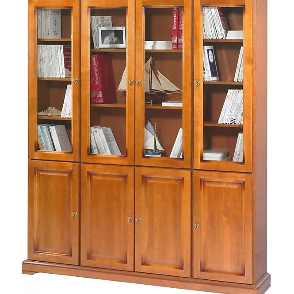 Bibliothèque - Louis-Philippe - Merisier - 8 Portes - 18 Niches - 15 Étagères