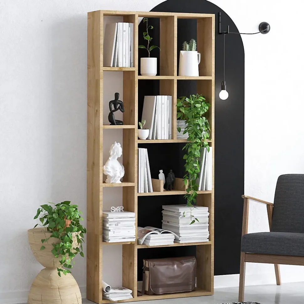 Bibliothèque 12 niches décor chêne saphir H170 cm - DEMIOS