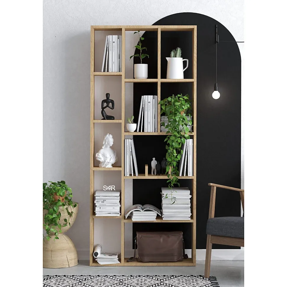 Bibliothèque 12 niches décor chêne saphir H170 cm - DEMIOS