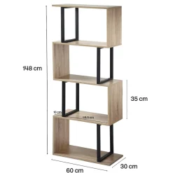 Bibliothèque 4 Niveaux Décor Bois et Montants Métal - H148 cm