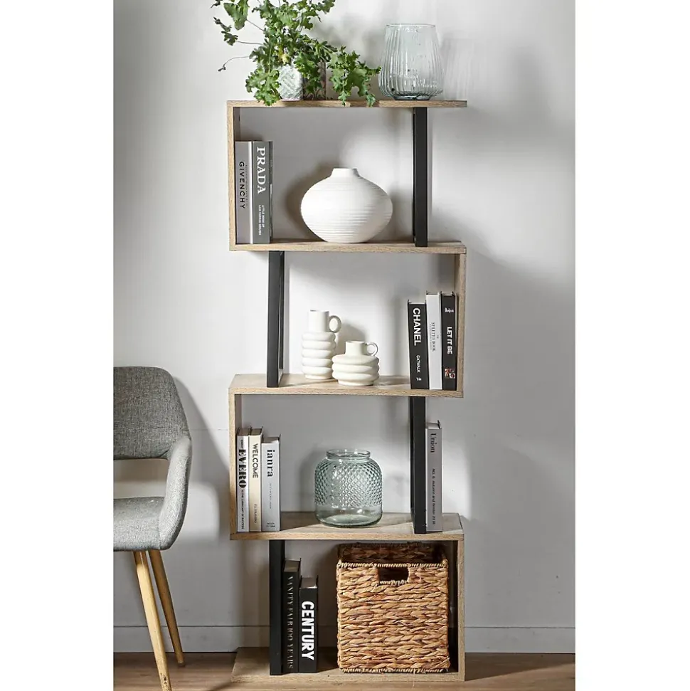 Bibliothèque 4 Niveaux Décor Bois et Montants Métal - H148 cm