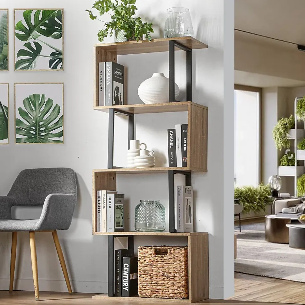 Bibliothèque 4 Niveaux Décor Bois et Montants Métal - H148 cm