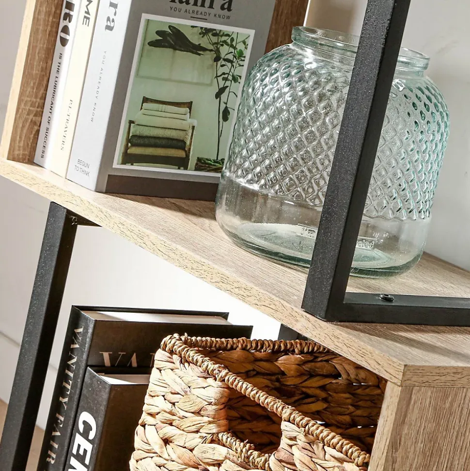 Bibliothèque 4 Niveaux Décor Bois et Montants Métal - H148 cm
