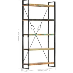Bibliothèque 5 niveaux 90x30x180 cm Bois solide de récupération vidaXL