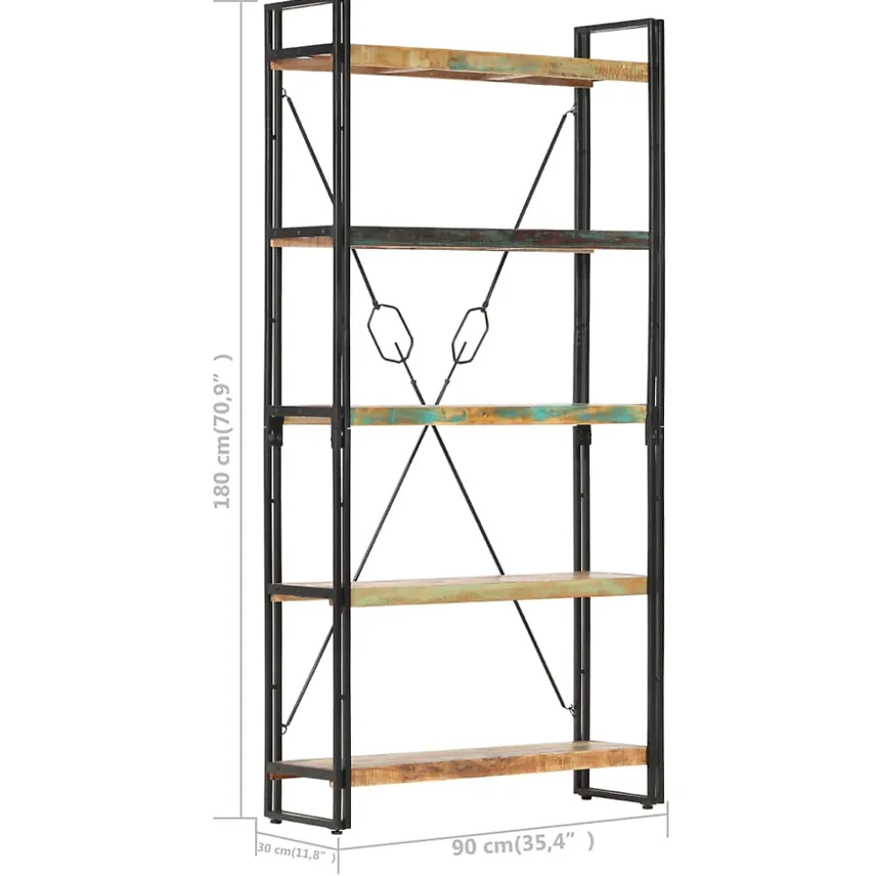 Bibliothèque 5 niveaux 90x30x180 cm Bois solide de récupération vidaXL