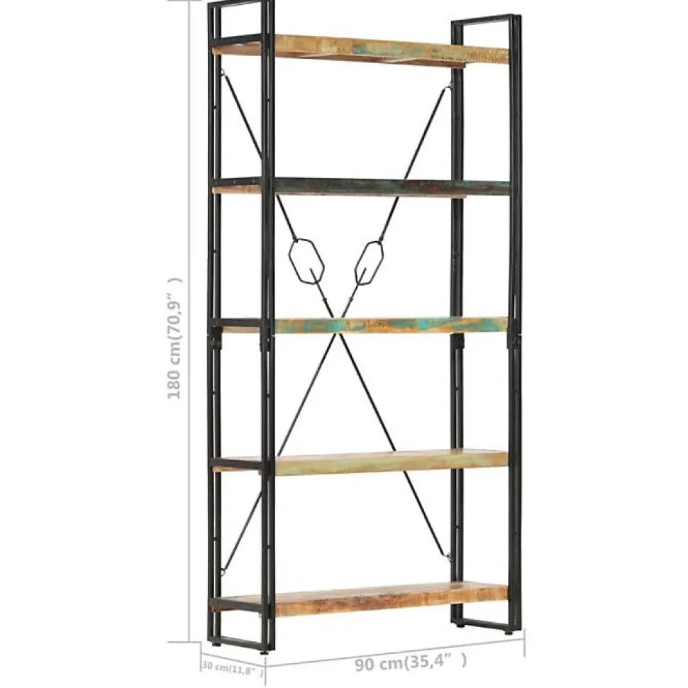 Bibliothèque 5 niveaux 90x30x180 cm Bois solide de récupération vidaXL