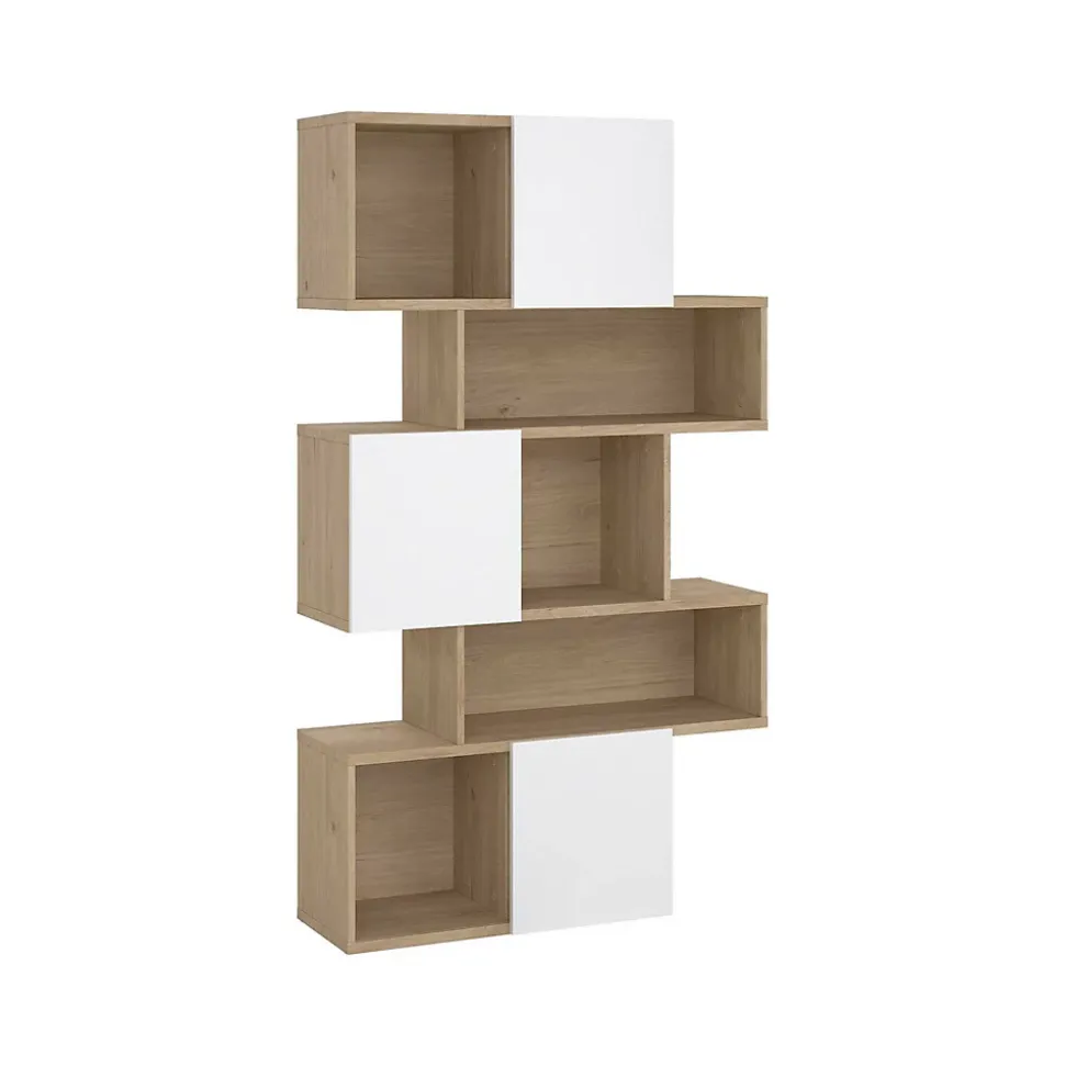 Bibliothèque Acetosella, Etagère de bureau, Porte-livre mobile, Librairie, 96x32 h166 cm, Chêne clair et Blanc