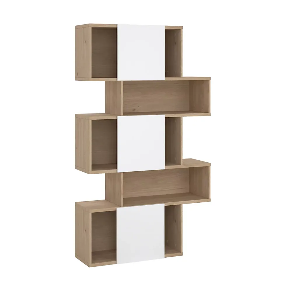 Bibliothèque Acetosella, Etagère de bureau, Porte-livre mobile, Librairie, 96x32 h166 cm, Chêne clair et Blanc