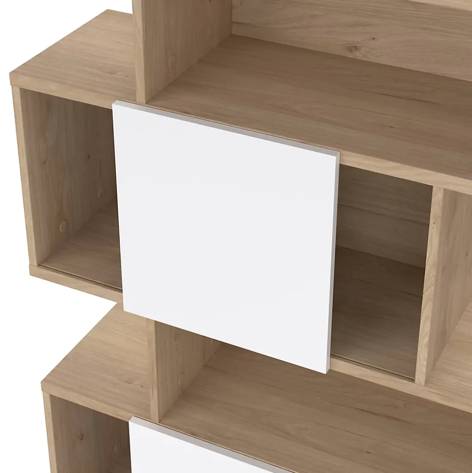 Bibliothèque Acetosella, Etagère de bureau, Porte-livre mobile, Librairie, 96x32 h166 cm, Chêne clair et Blanc