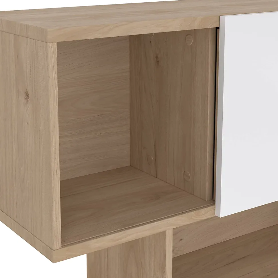 Bibliothèque Acetosella, Etagère de bureau, Porte-livre mobile, Librairie, 96x32 h166 cm, Chêne clair et Blanc