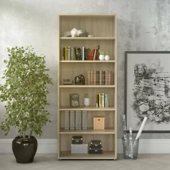 Bibliothèque Armon, Etagère de bureau, Porte-livre mobile, Librairie, 89x40 h222 cm, Chêne