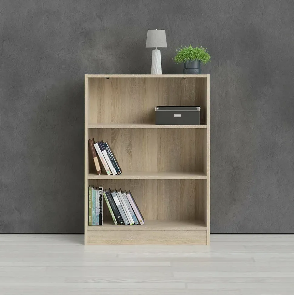 Bibliothèque Aski, Etagère de bureau, Porte-livre mobile, Librairie, 79x27 h107 cm, Chêne
