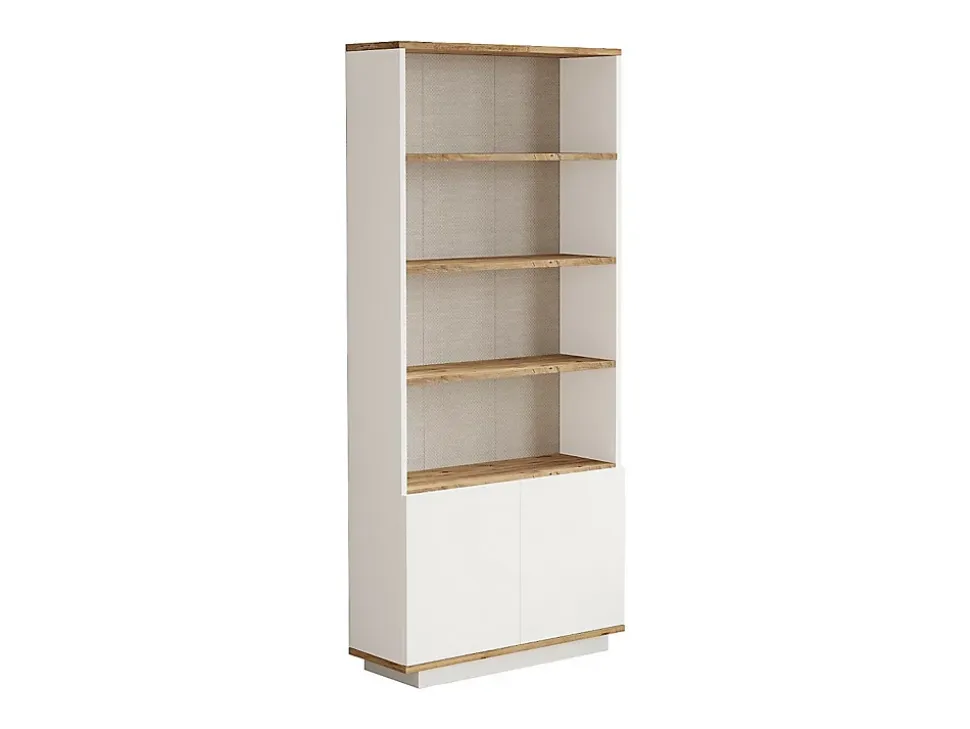 Bibliothèque avec 2 portes et 4 niches - Blanc et naturel - LOTULA